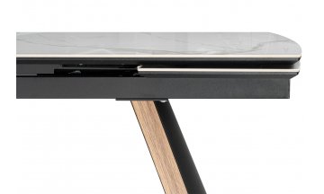 Керамический стол Симмонс 180(260)x90 statuario titan gloss / черный / орех дуб монтана