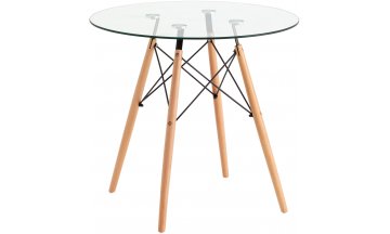 Стеклянный стол Hames DSW NEW D=80, стеклянный на дер. ножках