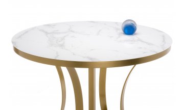 Стеклянный стол Нейтон белый мрамор / золото