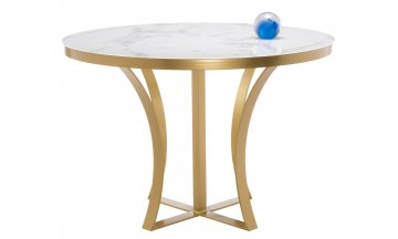 Стеклянный стол Нейтон белый мрамор / золото