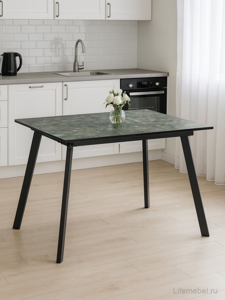 Стеклянный стол Агни 110 королевский мрамор / черный матовый