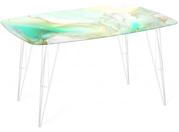 Обеденный стол SHT-TU10/TT32 118/77 стекло / МДФ белый муар / лазурно-голубой