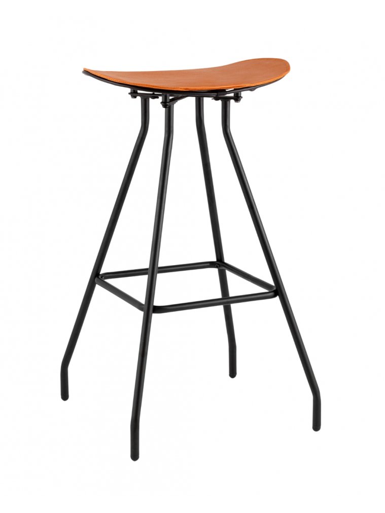 Барный стул Том черный с коричневой подушкой