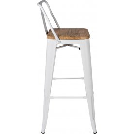 Барный стул Тиоли со спинкой белый глянцевый / светлое дерево