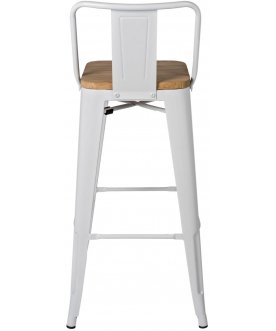 Барный стул Тиоли со спинкой белый глянцевый / светлое дерево
