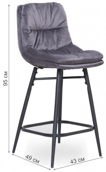 Полубарный стул D20 бархат grey vic 28 / black