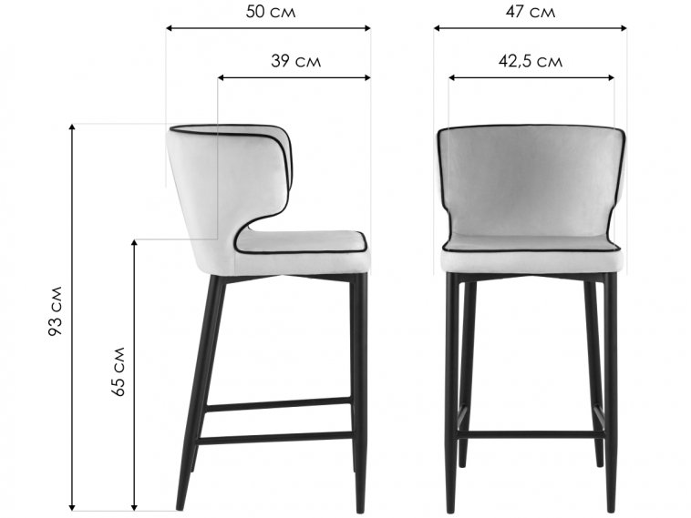 Полубарный стул Адальодо велюр серый / черный матовый