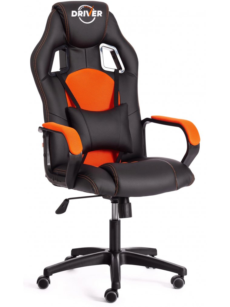 Компьютерное кресло Driver/Драйвер кожзам черный / ткань оранжевый