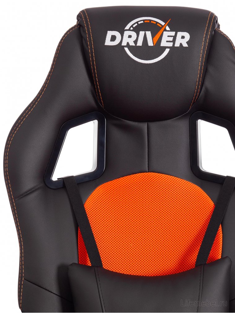 Компьютерное кресло Driver/Драйвер кожзам черный / ткань оранжевый