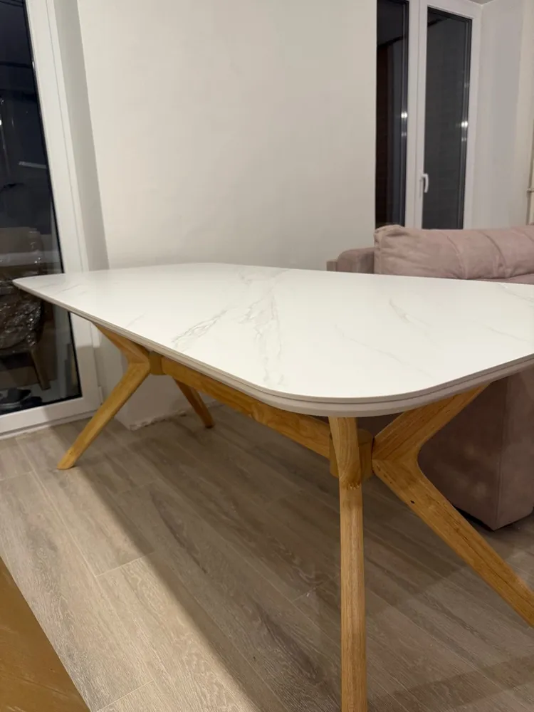 Стол Unika 180x80 белый спеченный камень / светлое дерево фото покупателя 9