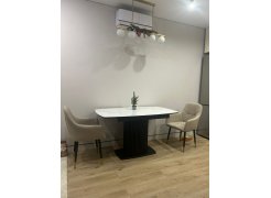 Стеклянный стол Фестер 140(180)х80 кристл статуарио / черный фото покупателя 3