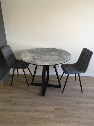 Стеклянный стол Норфолк d100 белый мрамор / черный фото покупателя 6