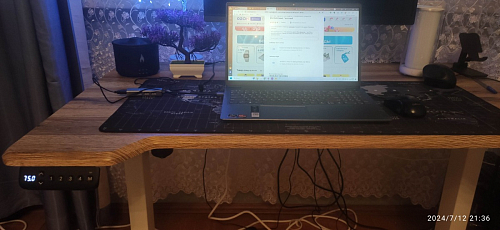 Компьютерный стол Маркос с механизмом подъема 140х80х75 белый / вотан дуб фото покупателя 1