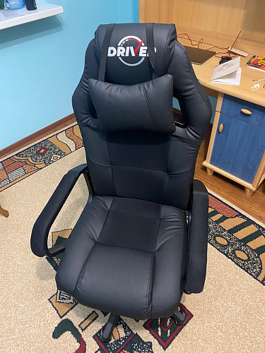 Компьютерное кресло Driver/Драйвер кожзам черный / ткань синий фото покупателя 158