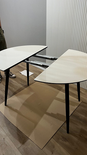 Стеклянный стол Абилин 100(140)х100х76 мрамор черный / черный матовый фото покупателя 69