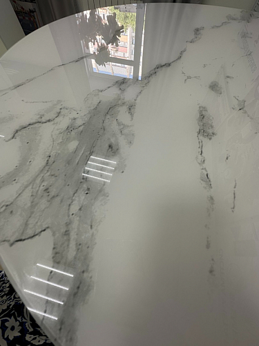 Стеклянный стол Норфолк d100 белый мрамор / черный фото покупателя 60