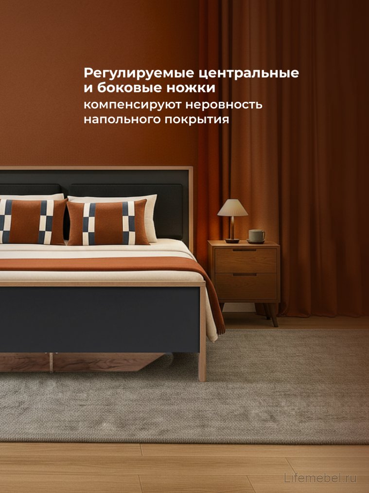 Двуспальная кровать Тхан 180х200 дуб крафт золотой / антрацит