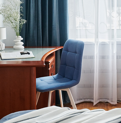 Стул на металлокаркасе Чилли синяя ткань / белый фото покупателя 397