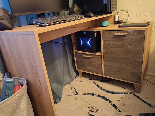 Письменный стол Эго Ст-2 на ножках дуб крафт золотой / белый глянец фото покупателя 9