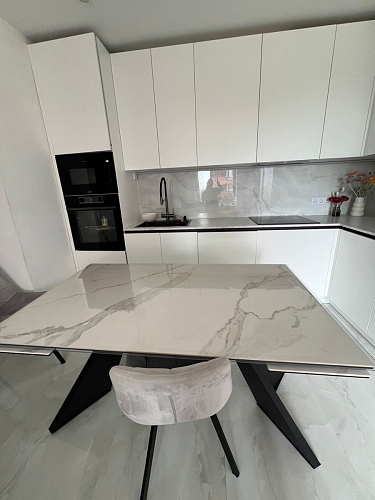 Керамический стол Ливи 140(200)х80х78 серый мрамор / черный фото покупателя 30