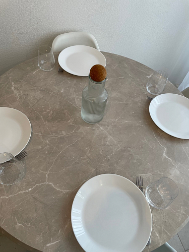 Стеклянный стол Абилин 100(140)х100х76 мрамор черный / черный матовый фото покупателя 78