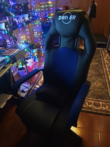 Компьютерное кресло Driver/Драйвер кожзам черный / ткань синий фото покупателя 140