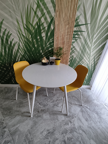 Стеклянный стол Абилин 100(140)х100х76 мрамор черный / черный матовый фото покупателя 6