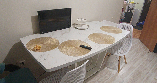 Стол на тумбе Эудес дуб галифакс табак / черный фото покупателя 12