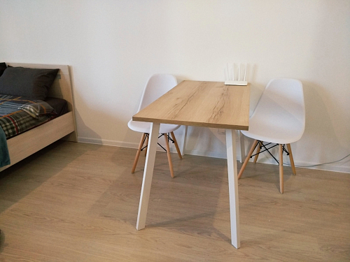 Стеклянный стол Фостер 120(160)х120х76 серый мрамор / черный фото покупателя 15