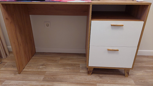 Письменный стол Эго Ст-3 на ножках бетон светлый / белый глянец фото покупателя 2