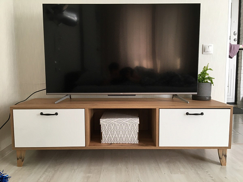 ТВ-тумба Эго Т-3 на ножках бетон светлый / белый глянец фото покупателя 17