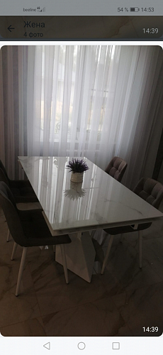 Стеклянный стол Хасселвуд 160(220)х90х77 белый мрамор / черный фото покупателя 9