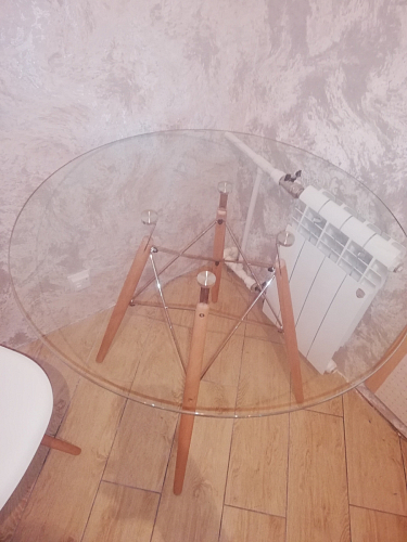 Стеклянный стол PT-151 90х90х76 clear glass / wood фото покупателя 30