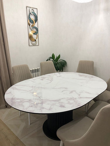 Стеклянный стол Фостер 120(160)х120х76 серый мрамор / черный фото покупателя 87