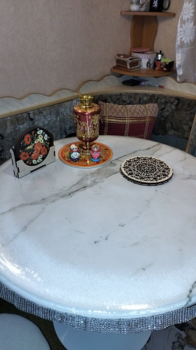 Стол Тулип 90х73 белый мрамор / золото фото покупателя 119