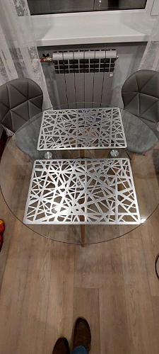 Стеклянный стол PT-151 90х90х76 clear glass / wood фото покупателя 12