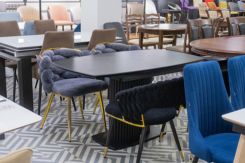 Стеклянный стол Фестер 140(180)х80 кристл статуарио / черный из шоурума 3