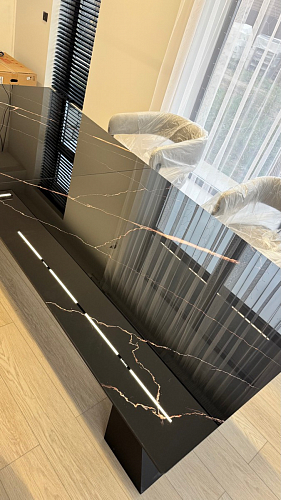 Стеклянный стол Денхольм 240(290)х100х75 обсидиан / черный фото покупателя 6