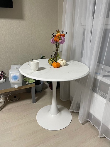 Стол Тулип 90х73 белый мрамор / золото фото покупателя 2