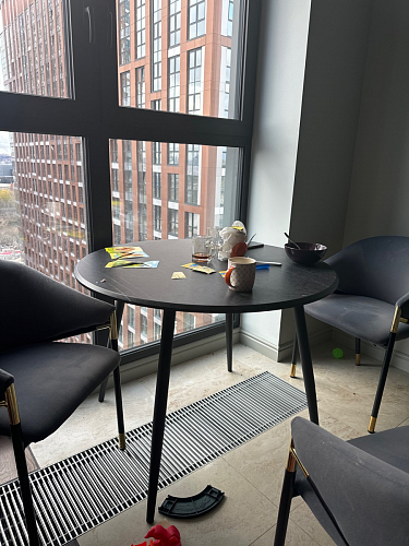 Стеклянный стол Абилин 100(140)х100х76 мрамор черный / черный матовый фото покупателя 60