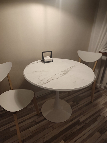 Стол Тулип 90х73 белый мрамор / золото фото покупателя 56