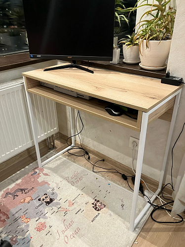 Письменный стол Лео Лофт дуб делано темный / белый матовый фото покупателя 16