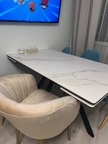 Керамический стол Вилли 140(200)х80 белый мрамор snow white / черный фото покупателя 32