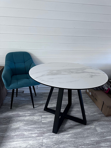 Стеклянный стол Норфолк d100 белый мрамор / черный фото покупателя 51