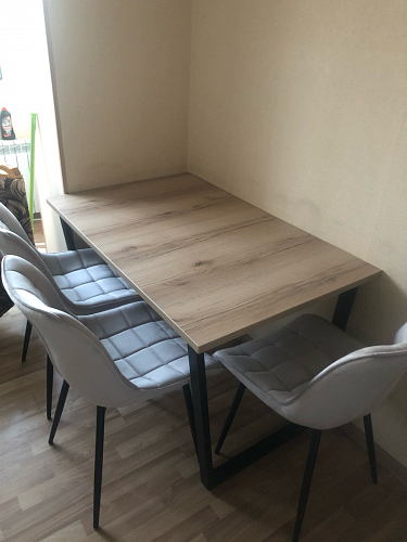 Стеклянный стол Фостер 120(160)х120х76 серый мрамор / черный фото покупателя 69