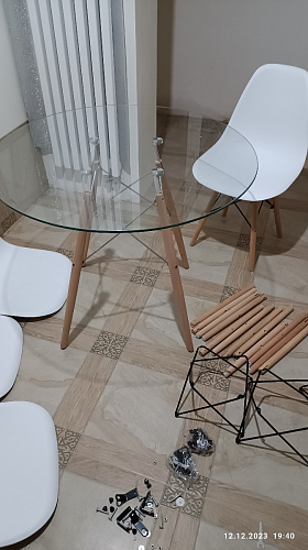 Стеклянный стол PT-151 80х80х76 clear glass / wood фото покупателя 24