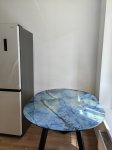 Стеклянный стол Алингсос 100(140)х100х76 белый мрамор / черный: отзыв о товаре