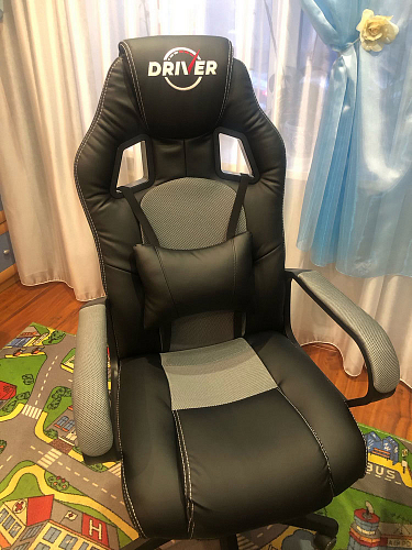 Компьютерное кресло Driver/Драйвер кожзам черный / ткань синий фото покупателя 68