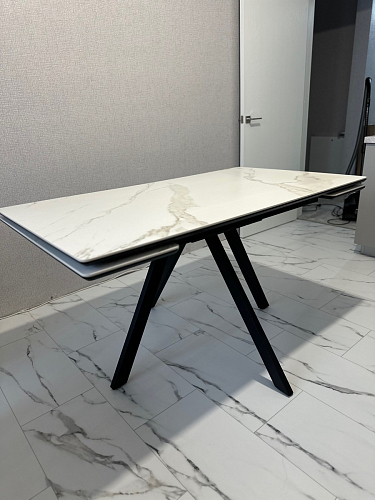Керамический стол Вилли 140(200)х80 белый мрамор snow white / черный фото покупателя 14