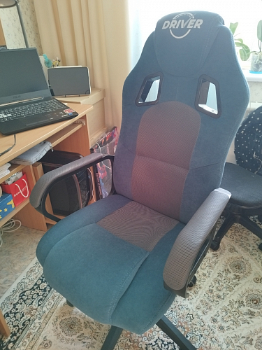 Компьютерное кресло Driver/Драйвер кожзам черный / ткань синий фото покупателя 122